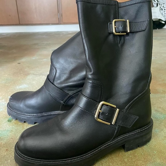 JIMMY CHOO Black Leather Biker Boots - Picture 3 of 9